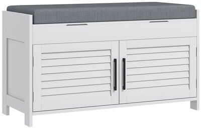 Aura Shutter Doors Shoe Bench, Entryway Bench with Hidden Compartments