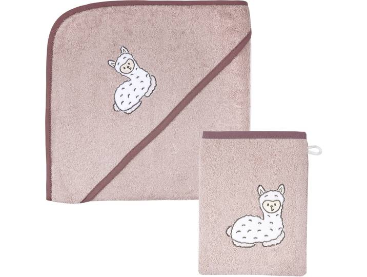 Handtuch Set WÖRNER Lama rosa Kapuzenbadetuch 100/100 mit Waschhandschuh , rosa, 2 Stk., Lama, Frottier, Frottier, Obermaterial: 100% Baumwolle, Handtücher, Handtuch Set, mit süsser Lamastickerei