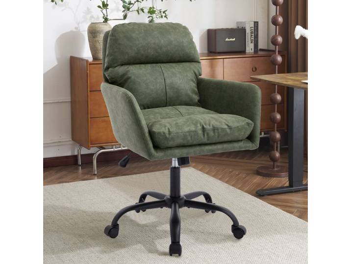 WUVRIE Chaise de bureau en simili cuir PU vert hauteur reglable avec accoudoirs et roulettes