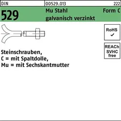 Steinschraube DIN 529 m.Spaltdolle/6-kantmutter CM 24x320 Mu 3.6galv.verz. 5St.