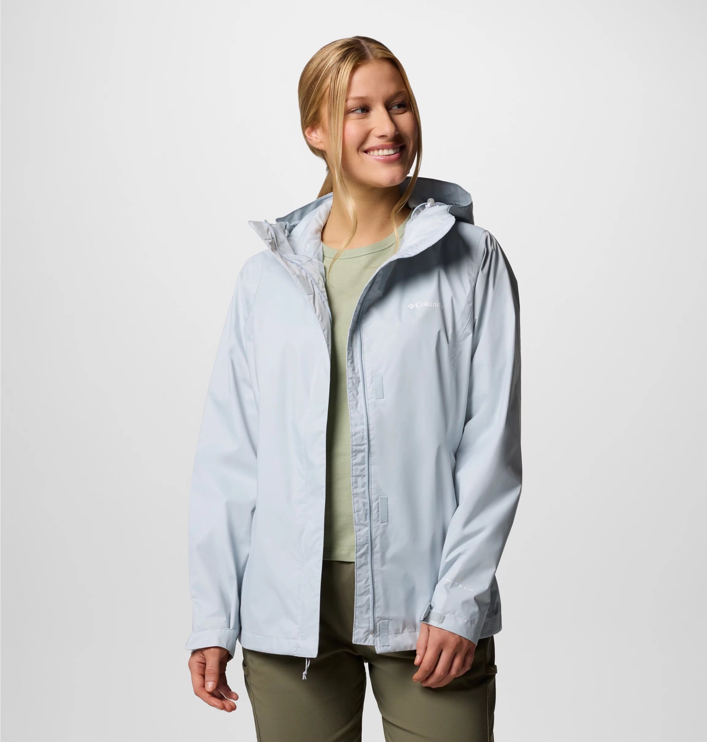 Regenjacke COLUMBIA "Arcadia II Jacket", Damen, Gr. XS (32), weiss (cirrus grau), Obermaterial: 100% Nylon. Futter: 100% Polyester, normal, Jacken Regenjacke, wasserdicht, winddicht, mit Reissverschluss, aus Nylon und Polyester cirrus grau XS (32)