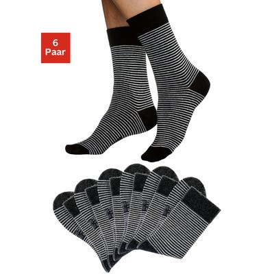 Socken H.I.S "Damen Socken Ringelsocken Strümpfe", Damen, Gr. 39-42, schwarz-weiß (schwarz, ecru), Baumwolle, Baumwollmischung, Elasthan, Polyamid, geringelt, elastisch, Socken Socken, mit druckfreiem Bündchen