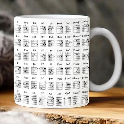 Gitarrenakkord-Tasse, 400 ml, Tasse mit Akkord, weiße Keramik-Kaffeetasse mit Gitarristen-Design, perfektes Geschenk für Anfänger-Gitarren-Enthusiasten, ideal für Musikliebhaber zu Hause oder im Büro
