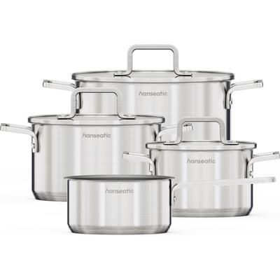Topf-Set HANSEATIC "DAILY", silber (silberfarben), Töpfe, mit Antihaftbeschichtung, für alle Herdarten, Induktion
