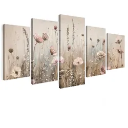 LEINWANDBILD 5er Set Blumen - Beige - Modern - Rosa 200x100 cm
