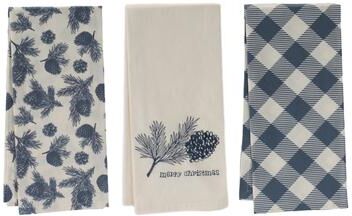 Melrose International Pine and Plaid Christmas Tea Towel (Set of 3)