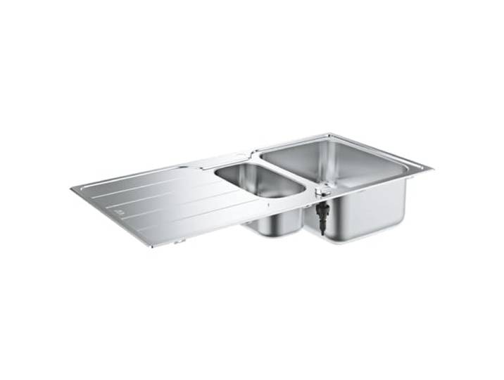 GROHE K500, Edelstahlspüle mit Abtropffläche, tiefes Becken, pflegeleicht GROHE Whisper Geräuschreduzierung, Exzenter-Ablaufbedienung, QuickFix einfache Montage (edelstahl, 31572SD1)