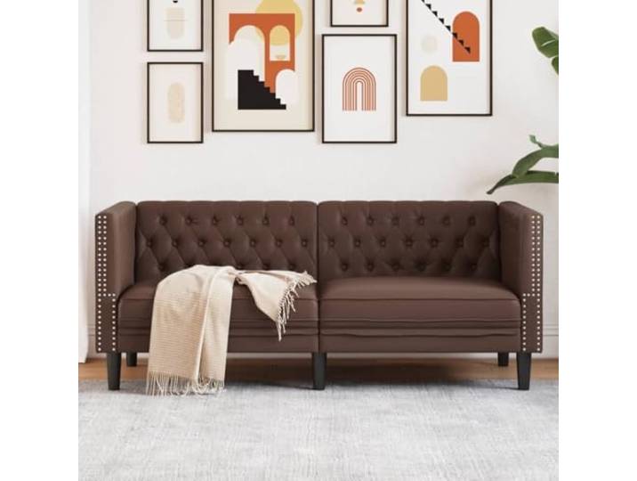 HEFZGDB Braun Kunstleder Chesterfield Sofa 2-Sitzer mit Knopfheftung und stabilen Beinen – Langlebiges pflegeleichtes Design für Elegantes Wohnambiente und Komfortables Sitzerlebnis