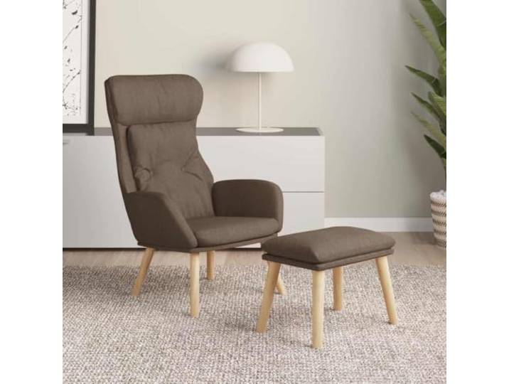 IBUQDDV Relaxsessel mit Hocker Taupe Stoff Kautschukholz Metallgestell Atmungsaktiver Stoff, stabiles Kautschukholz, Metallrahmen, Fußablage, Montageanleitung inklusive
