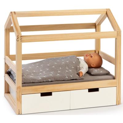 Puppenbett MUSTERKIND "Puppen-Hausbett Viola, natur/weiß", grau (natur, weiß, grau), Puppenmöbel, KinderB:31cm H:50cm T:55cm, Holz, aus Holz, B:31cm H:50cm T:55cm