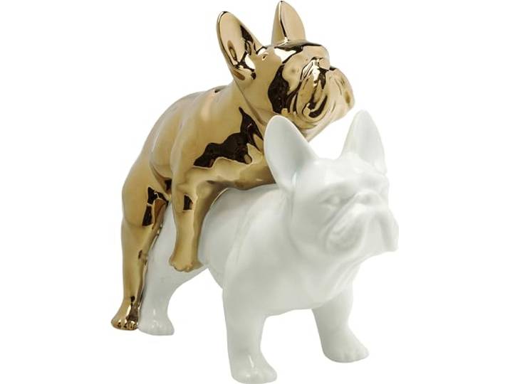 Kare Design Deko Figur Love Dogs, Gold/Weiß, 17x11x20 cm, Deko Objekt, Wohnaccessoire, Dekoration, Hunde Motiv, Wohnzimmer