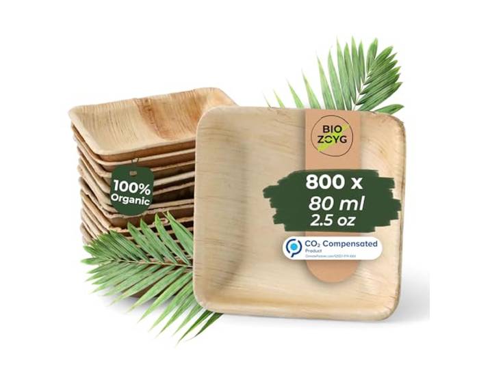 BIOZOYG Dipschalen 800 Stück 80 ml quadratisch - Palmblatt mini Schälchen Fingerfood Schalen Einweg - Alternative zu Holz, kleine Schälchen für Dips und Dressings