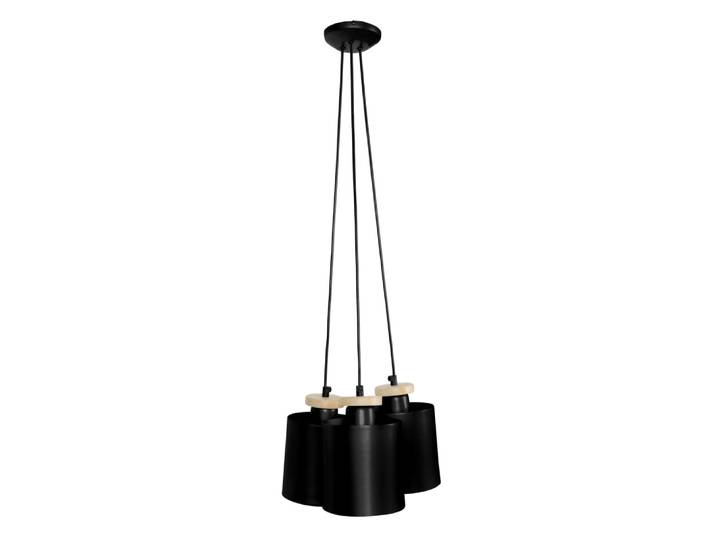 Lustre grappe bois naturel métal noir abatjour noir