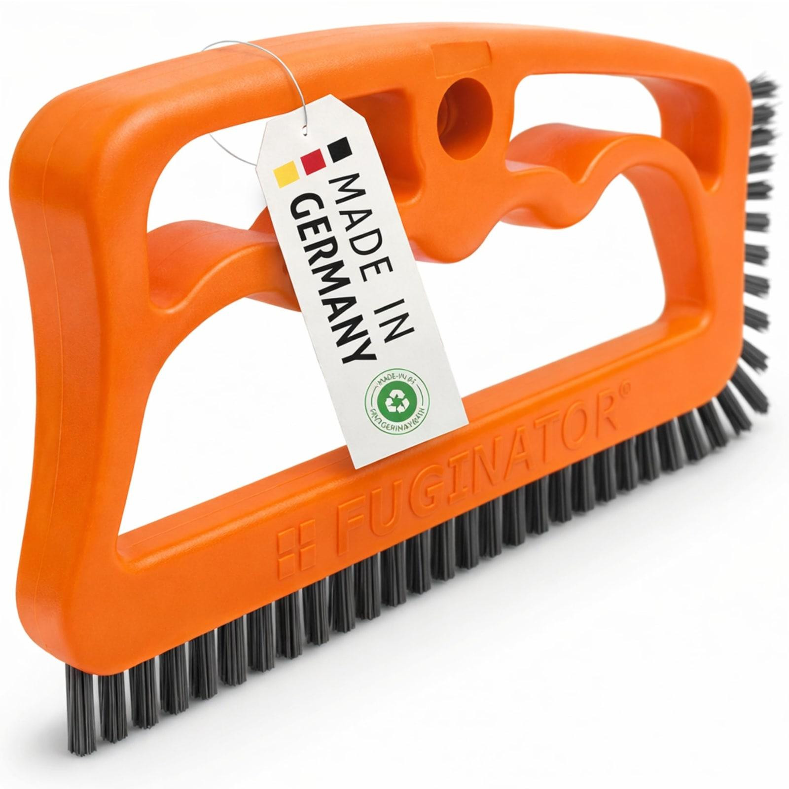 Voegenborstel reinigingsborstel met oranje handvat en grijze borstelharen voor badkamer en keuken