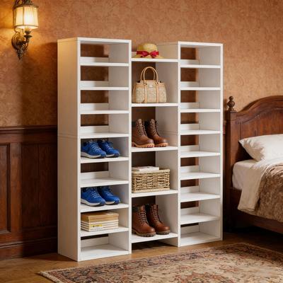 Loedds White Stackable Vertical Shoe Cubby Organizer, Slim Freestanding Storage Rack for Entryway & Closet