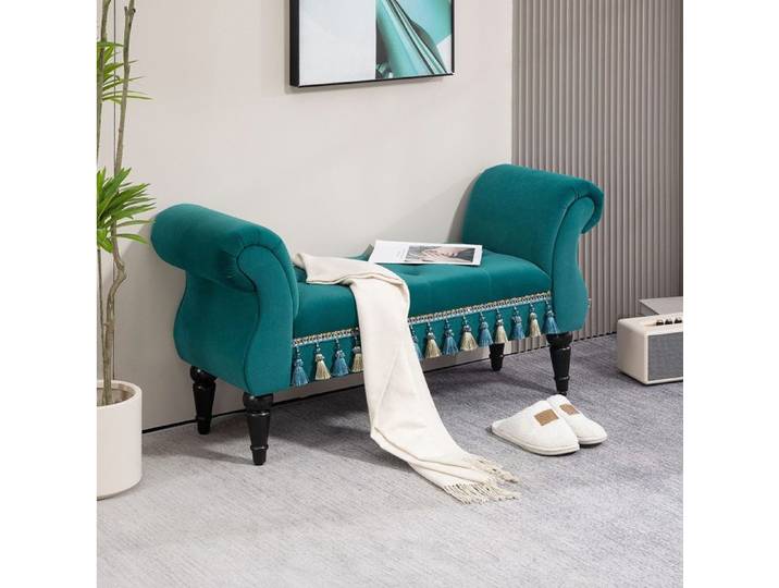 Banquette rembourrée – banquette vintage aspect velours vert – avec accoudoirs – 117 x 40 x 58 cm