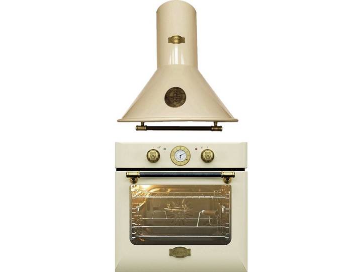 Kaiser Küchengeräte Backofen-Set EH 6423 ElfBE+A 6423 Elfbe, Retro Einbau Backofen Elektro, Autark, 68 L+Dunstabzugshaube 60 cm