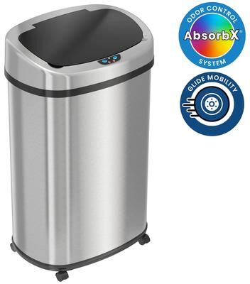 iTouchless SensorCan 13 Gallon / 49 Liter Oval Sensor Kitchen Trash Can with Wheels and Odor Filter