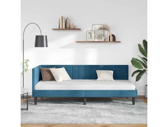 KTHLBRH Eckbett blau 80 x 200 cm Samt Platzsparendes Design, multifunktionales Schlafsofa, wendbares Kopfteil, stabile Basis