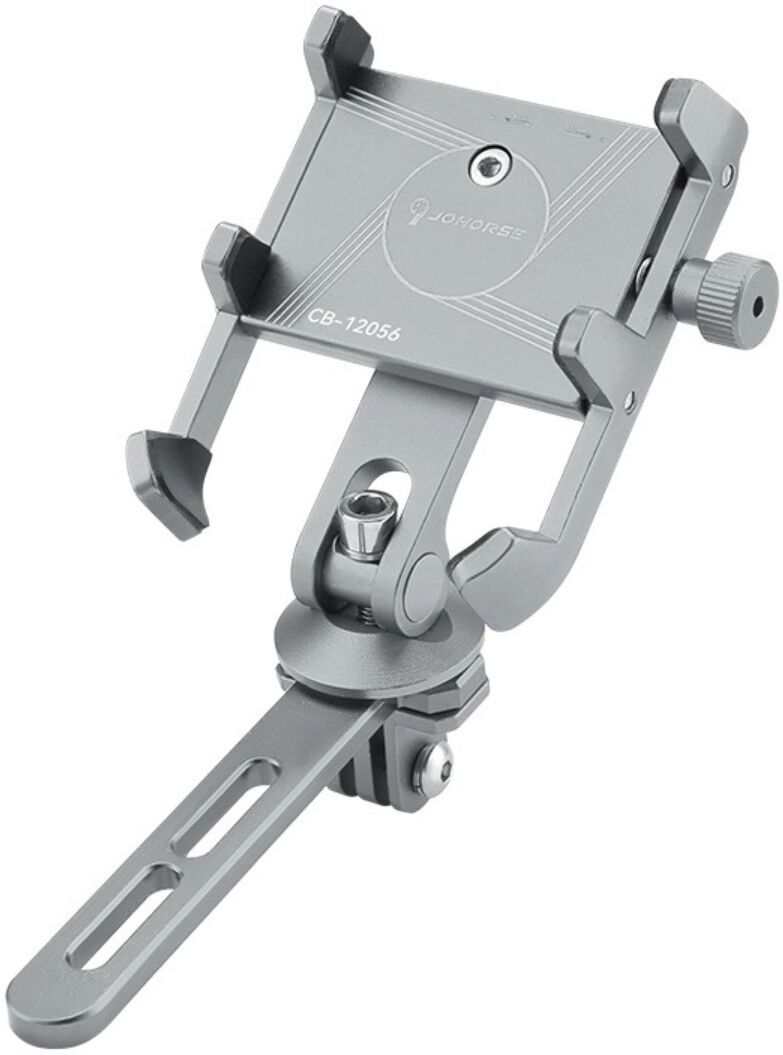INF Multifunktionaler Fahrrad-Handyhalter mit integriertem Licht und Kamera-Halter, Aluminiumlegierung, 360° drehbar, Silber