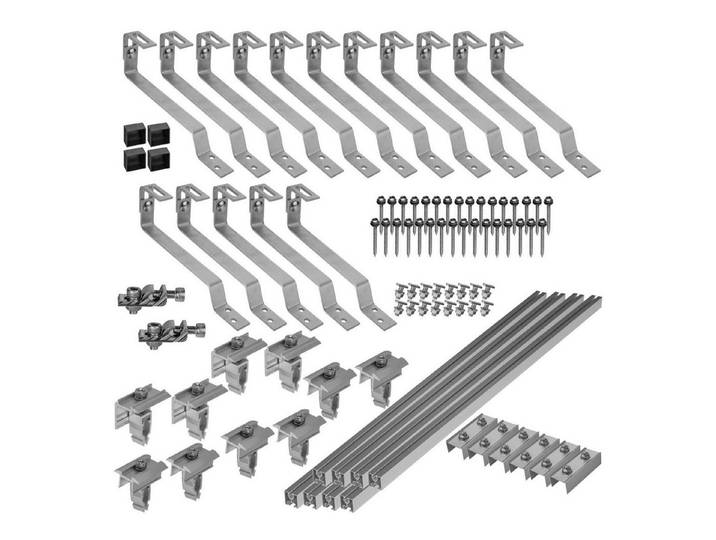 avoltik Solarmodul-Halterung Halterung Biberschwanz Montageset mit Klemmen Dach Haken Solar, (Halterung Biberschwanz Montageset mit Klemmen Dach Haken Solar, Für 2 oder 4 Solarmodule, Klemmen in silber oder schwarz, Wählbar in der Anlagengröße, Wählbar in der Farbgestaltung)