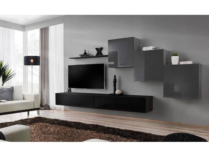 Xlmoebel Wohnwand Moderne schwarze TV-Ständer für das Wohnzimmer Möbel, (6-St), Made in Europa