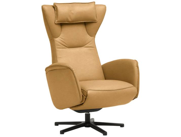 Valdera Relaxsessel, Currygelb, Metall, Echtleder, Longlife-Leder, 75x106x86 cm, Goldenes M, Fussart wählbar, Lederauswahl, Stoffauswahl, Relaxfunktion, Herz-Waage-Funktion, Wohnzimmer, Sessel, Relaxsessel