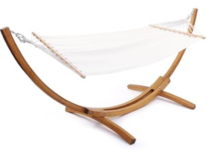 Habitat et Jardin Hamac Bois avec Toile en Coton Dallas 3 m Ecru - Toile Plein air Portable - Hamac Terrasse\, Balcon\, Jardin\, Extérieur\, Camping