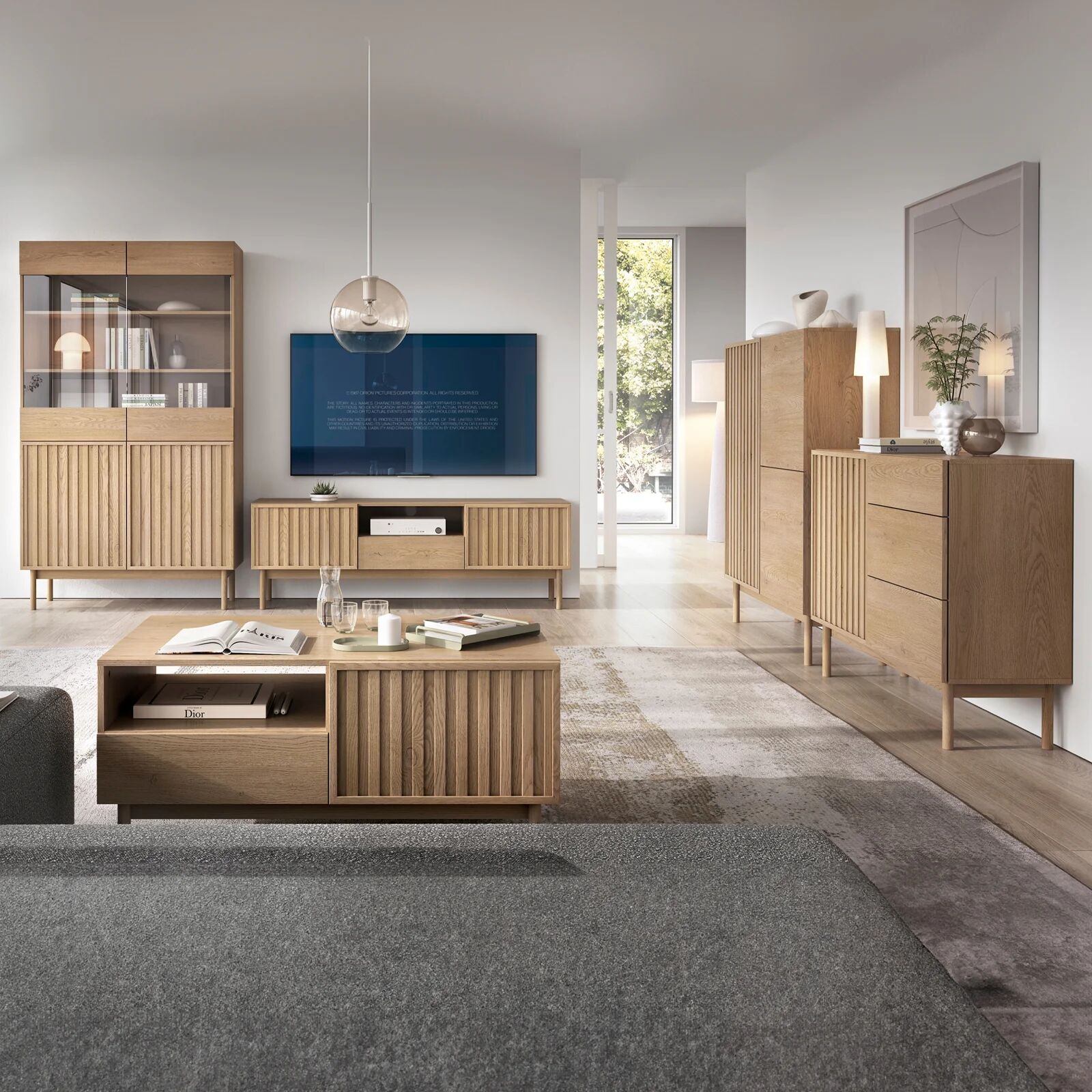 garneroarredamenti Mobile TV 159x53h cm design cannettato rovere Colby