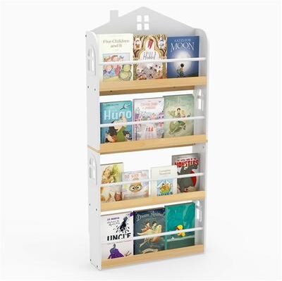 4 Tiers Wooden Kids Book Shelf w/ Anti-Tip Device for Kids Room White