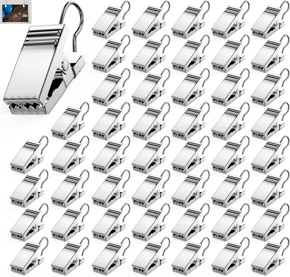 50 stuks Gordijnhaakclips van roestvrij staal - Zilveren metalen douchegordijnclips