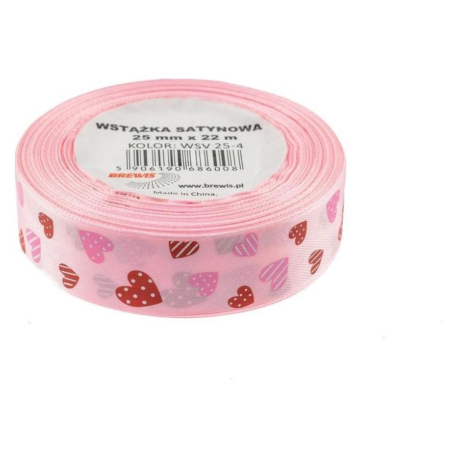 Brewis Rosa Satinband mit Herzen, 25mmx22m (40159825)