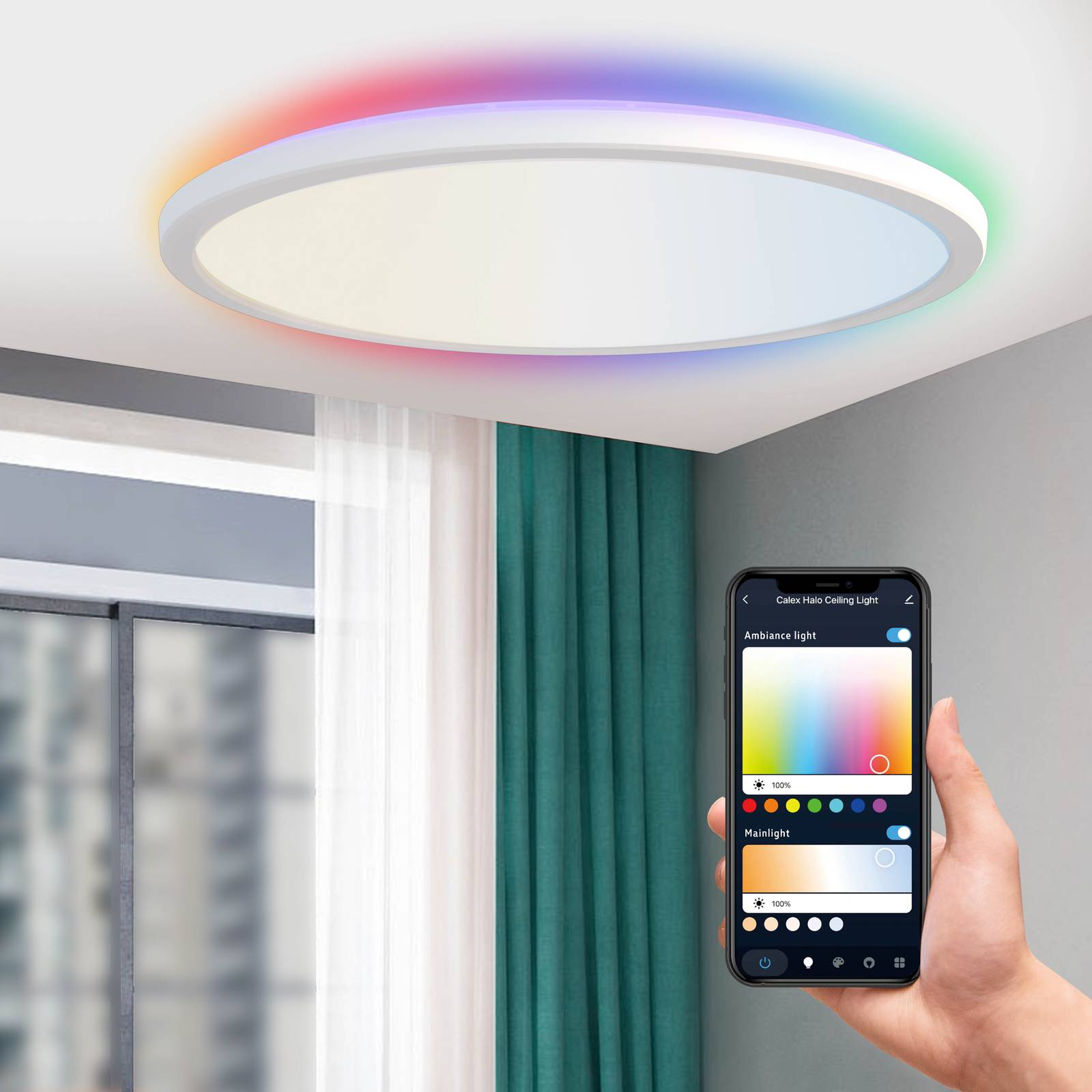 Calex Smart Home Deckenlampe Halo, dimmbar, weiß / opal, für Wohn- / Esszimmer, Kunststoff, Modern, Smart Home Deckenlampe
