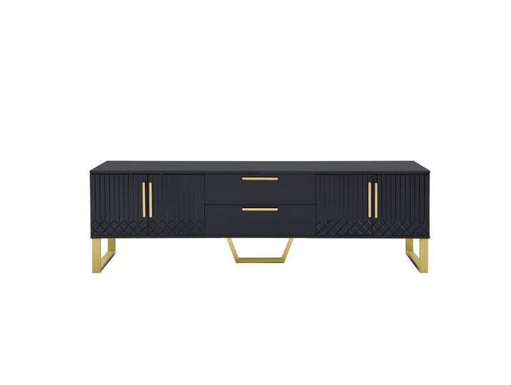 Flieks Hochglänzender TV-Schrank, goldene Griffe und Füße, mit gravierter Tür, Schwarz, 40x53.5x170 cm, Wohnzimmer, TV Möbel, Lowboards, Lowboards stehend