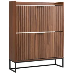 VEVOR Schuhschrank mit 2 Klappen, platzsparender Schuhkipper & Kippschutz, freistehender Schuhregal-Organizer für den Eingang Flur Wohnzimmer Veranda, Schuhregal 80 x 24 x 100 cm Braun