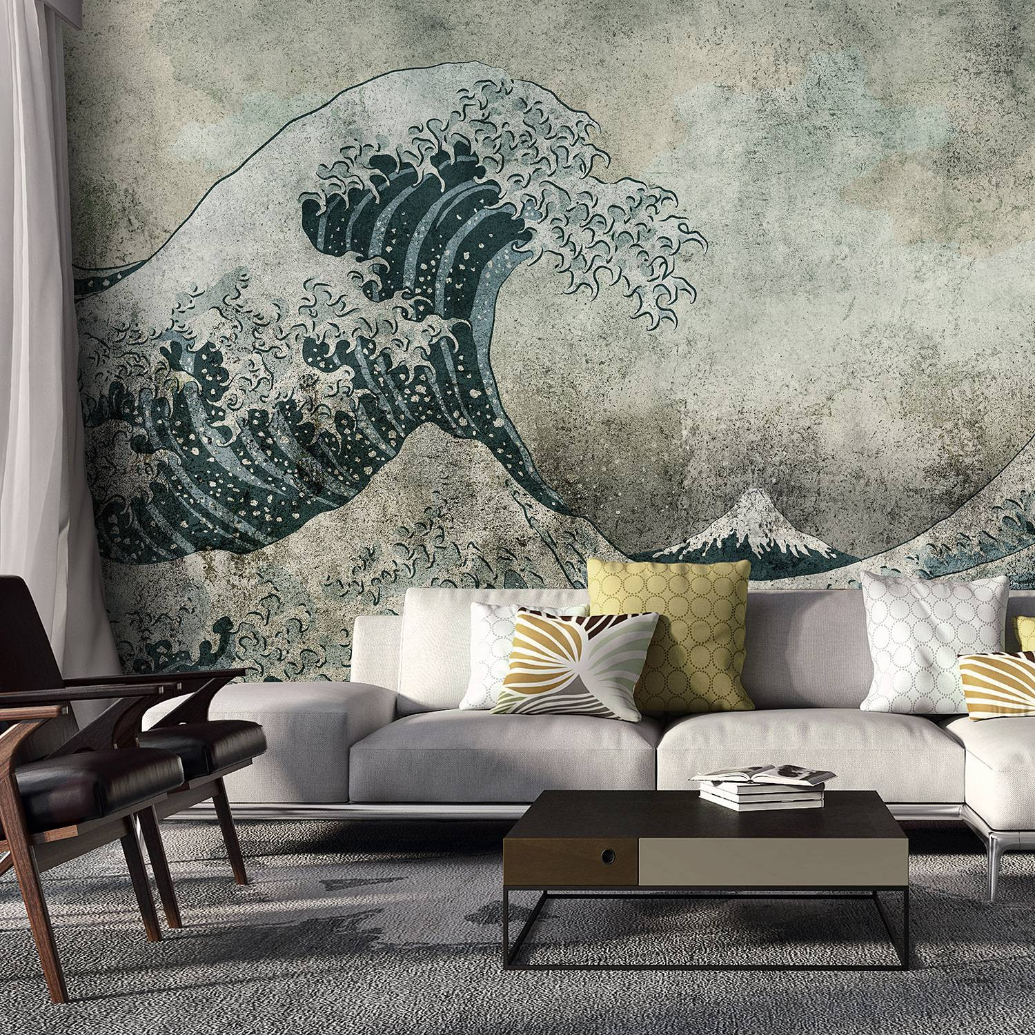 home24 Vlies-fotobehang Power of Big Waves, Blauw en Grijs, 250 cm
