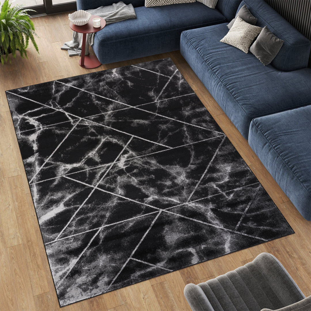 Metro Dawsmere Dhurrie Rug Black Rectangle 200 x 290cm