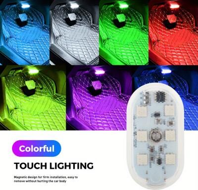 Inspire Daily Merch Mini LED Touch Light, Wireless Car Interior Lamp, Auto Roof Ceiling Reading Light For Trunk USB Charging rgb