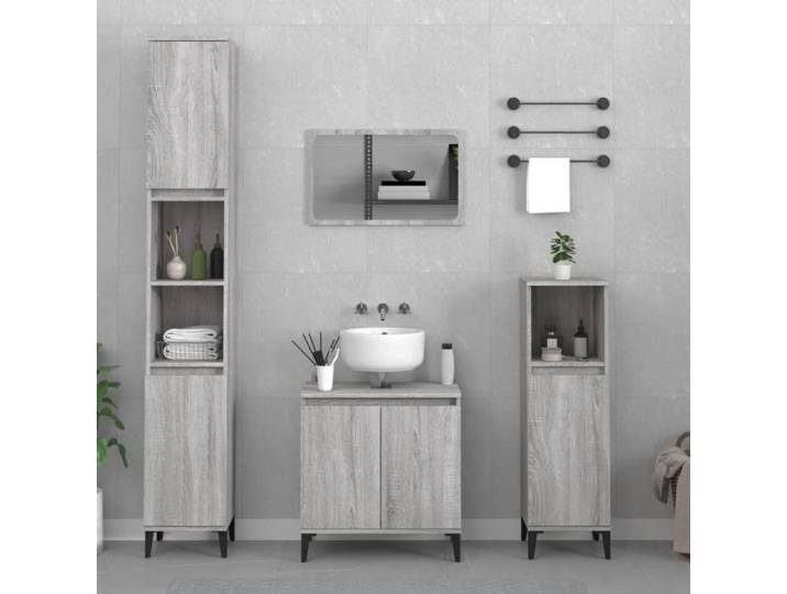 Gris Ensemble de meubles de salle de bain 3 pièces SARAZYJ ARMOIRE WC MODERNE Sonoma gris E604