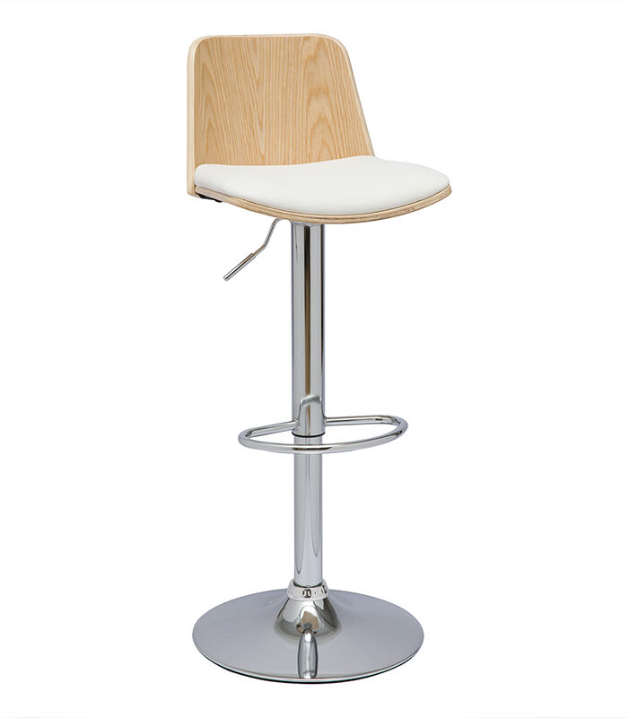 Miliboo Tabouret de bar réglable blanc, bois clair et pied chromé DOA