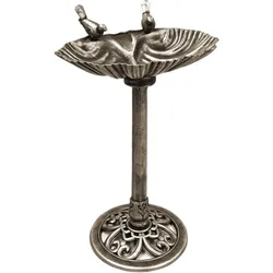 Vogeltränke stehend bronze Vogel Tränkebecken Garten Vogelbad Garten, Muscheloptik Vogelfigur, 2,4 kg, HxLxB 80x50x34 cm
