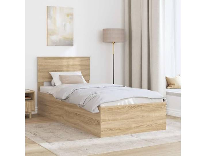 SKTQYQO Bettgestell Eiche Sonoma 75 x 190 cm Mehrschichtiges Holz, Kopfteil, Lattenrost, modernes Design für Schlafzimmer
