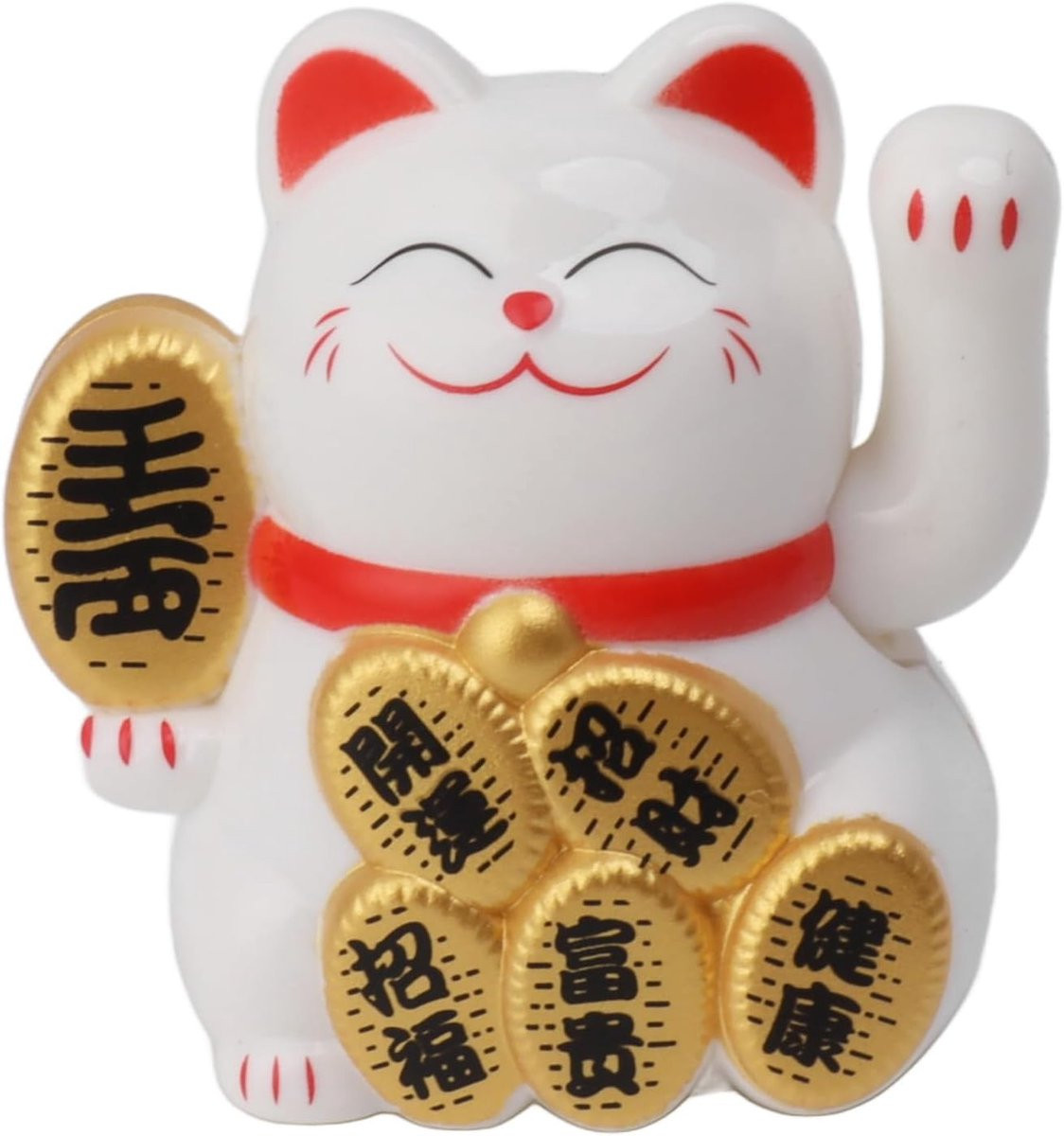 Witte Waving Cat Maneki Neko Zonne-energie Gelukkige Kat Decoratie voor op Tafel