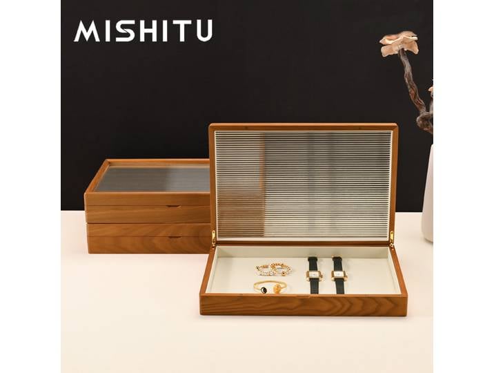 MISHITU-Boîte à Bijoux en Bois pour Rangement, Bague, Collier, Boucles d'Oreilles, Bracelet, Multi Présentoir