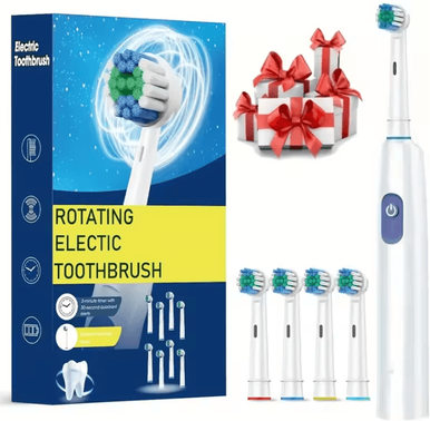 Uplift Curations Rechargeable Electric Toothbrush With Rotary Action 8 Soft Brush Heads Oral Care Set white 4 Heads