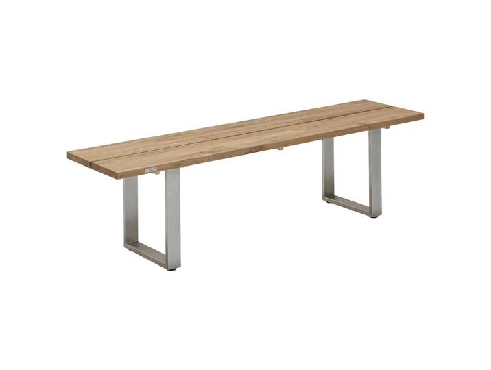 Niehoff Garden Gartenbank, Edelstahlfarben, Teakfarben, Metall, Teakholz, massiv, 160x46x40 cm, Gartenmöbel, Gartenbank