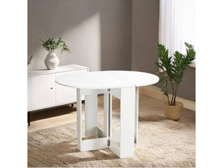 Table de salle à manger ovale pliante en panneaux de particules blancs 104 cm - 2 - Blanc Panneaux de particules 104 x 76 x 73.7