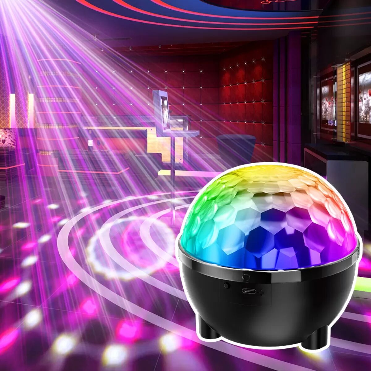 INF Rotierendes LED-Partylicht — Dreifarbige, ferngesteuerte Discokugel mit Type-C-Eingang für Bar, KTV und Partys