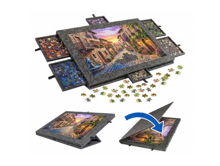 Relaxdays Puzzlebrett Filz 6 Schubladen