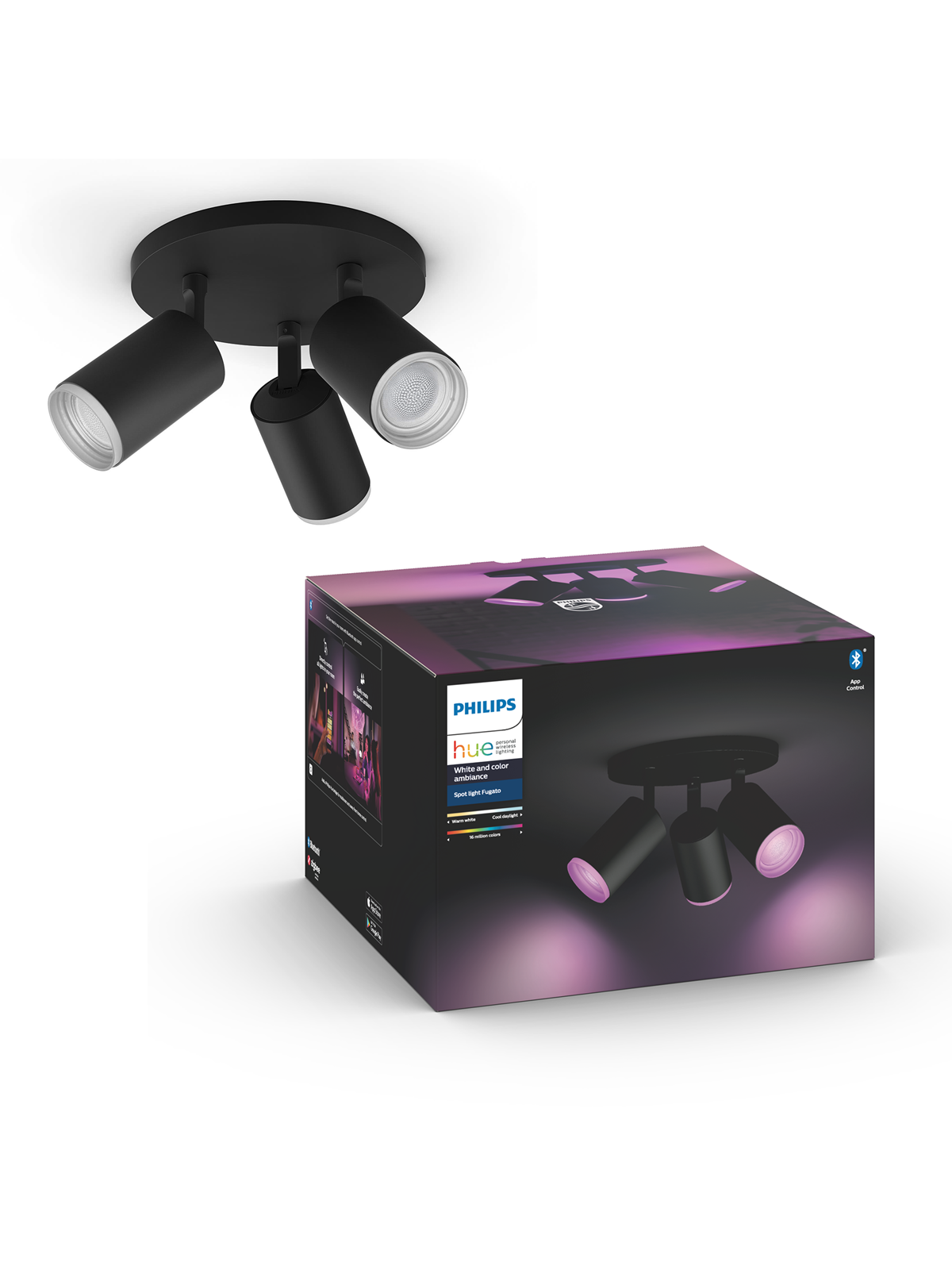 Philips Hue Fugato 3-er Spots 5.7W - schwarz
